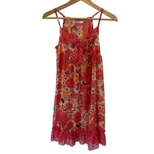 Vintage Y2K Sheer Floral Babydoll Nightgown Dress Youth Sz 14 Pink Lingerie EUC